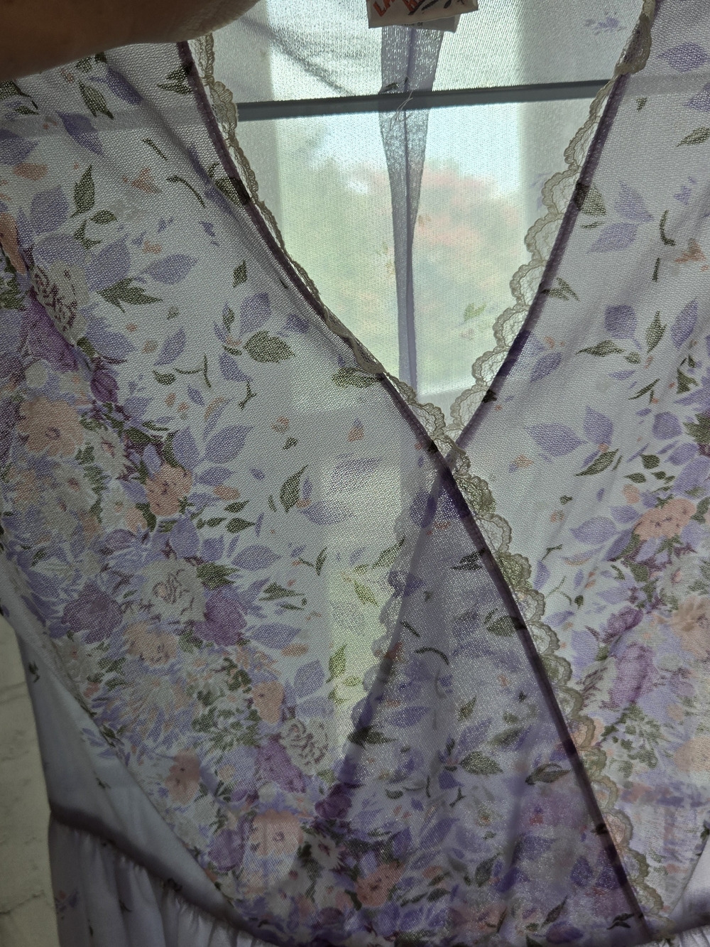 VTG 60s Laurel Ridge lavender floral babydoll dress lace trim sheer Coquette - Picture 6 of 8